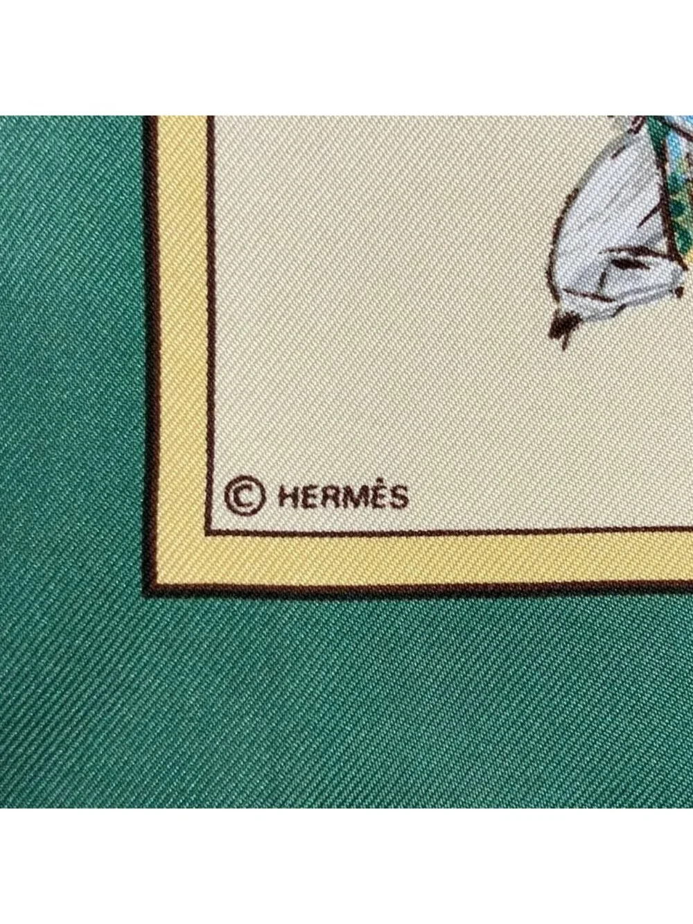 Hermes Scarf Petit Carre Ivory Dark Green Light Gray Voyage AU Niger